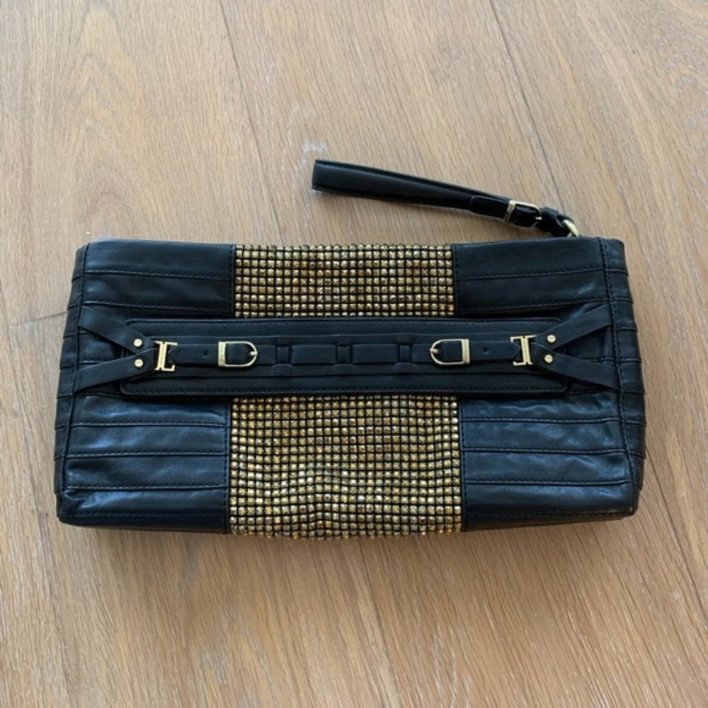 SOLD Herve Leger Black Leather Clutch / Handbag